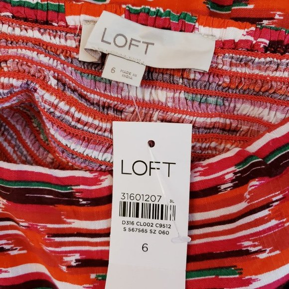 Loft Ikat Womens Dress Size 6 Red Pink Smocked Back Western Ruffle Desert NEW - Picture 10 of 15